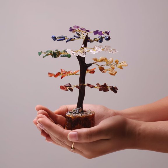 7 Chakra Tree, 100 Beads M Seal Tree For Home Decoration, Gift - Multicolor | Crystal Tree For Positivity Good Luck | Gemstones Tree | Feng Shui Stone Tree For Living Room, Office Desk & Hall