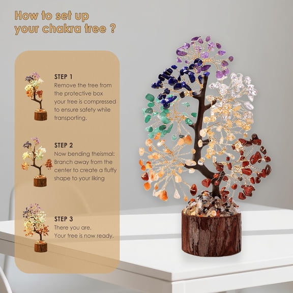 7 Chakra Tree of Life Crystal Tree Decor, Good Luck Healing Crystals & Stones, Spiritual Home Office Decor for House Warming Gifts New Home, Positive Energy Handmade Gemstone Trees for Women