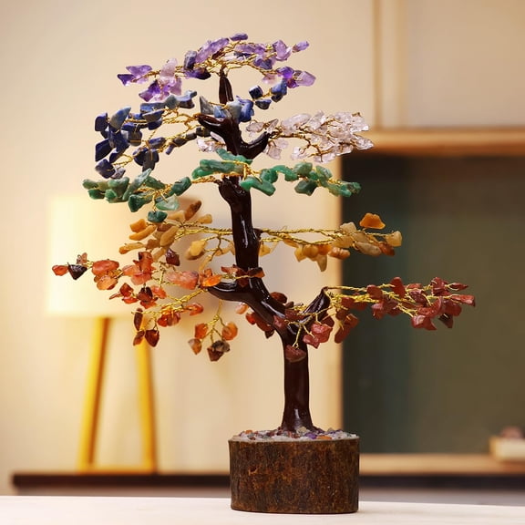 7 Chakra Tree M Seal 300 Beads For Home Dcor, Crystal Tree - Multicolor | For Positivity & Good Luck Item | Gemstones Tree | Feng Shui Stone Tree For Living Room, Office Desk & Hall Dcor