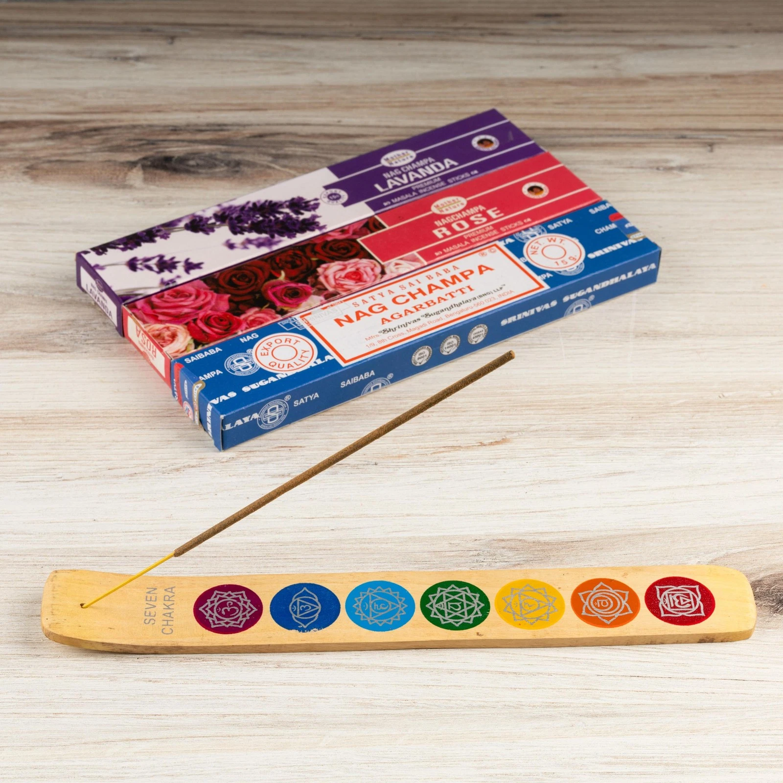 7 Chakra Wood Ash Catcher, Incense Holder Burner For Cleansing & Meditation, 10"