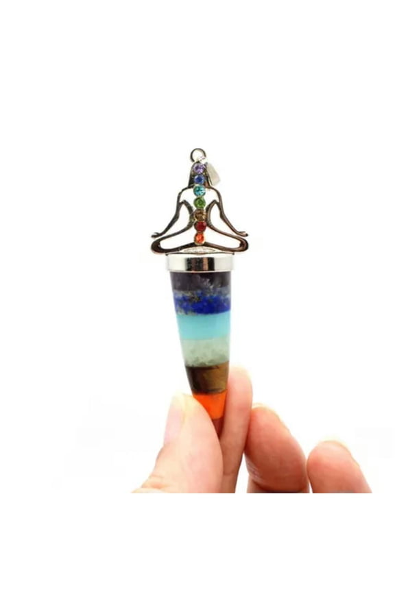 7 Chakra Yoga Pendant Crystal Gemstone Cone Amulet Necklace Gifts Reiki Healing