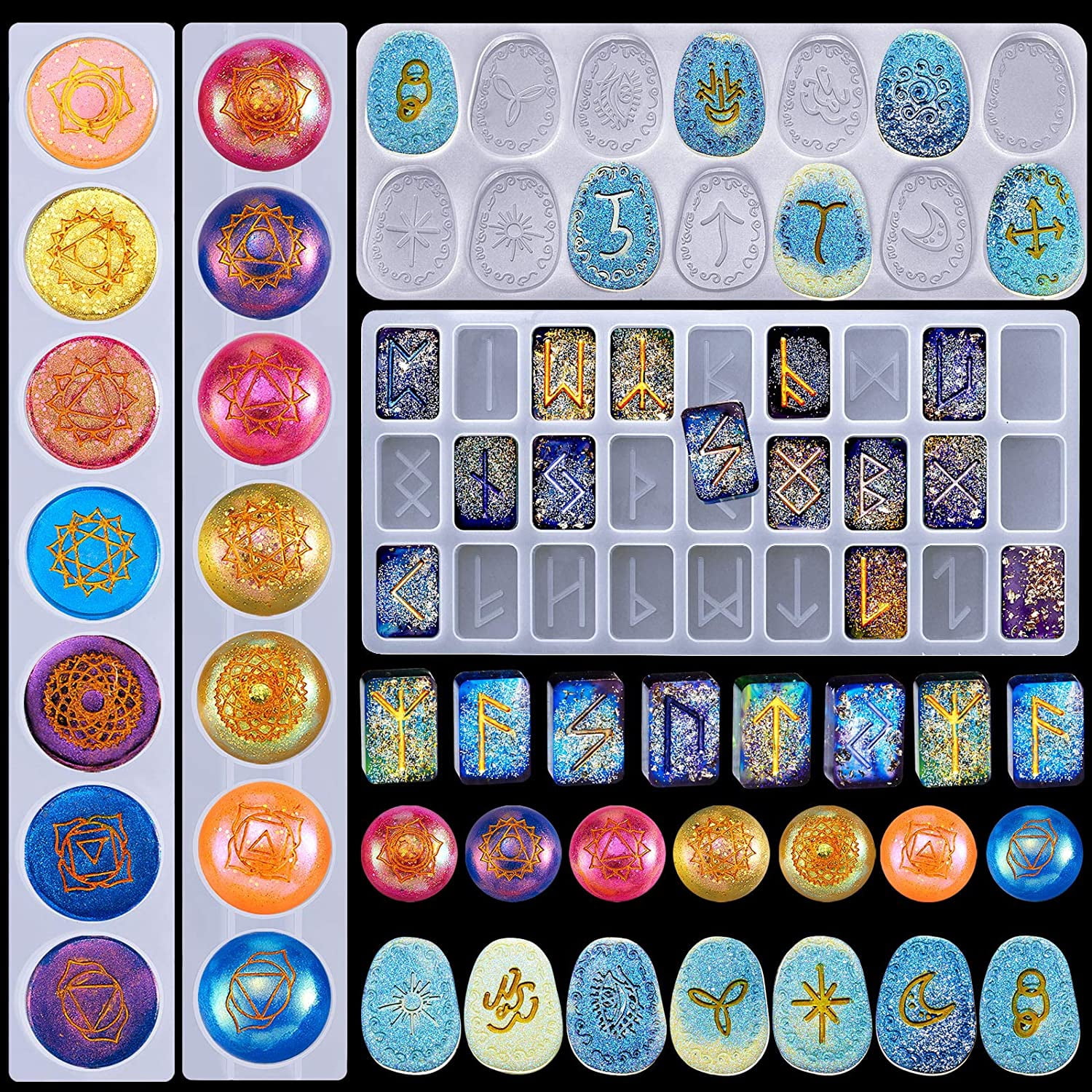 7 Chakras Stones Resin Mold Rune Silicone Mold Symbol Rune Letter Epoxy ...