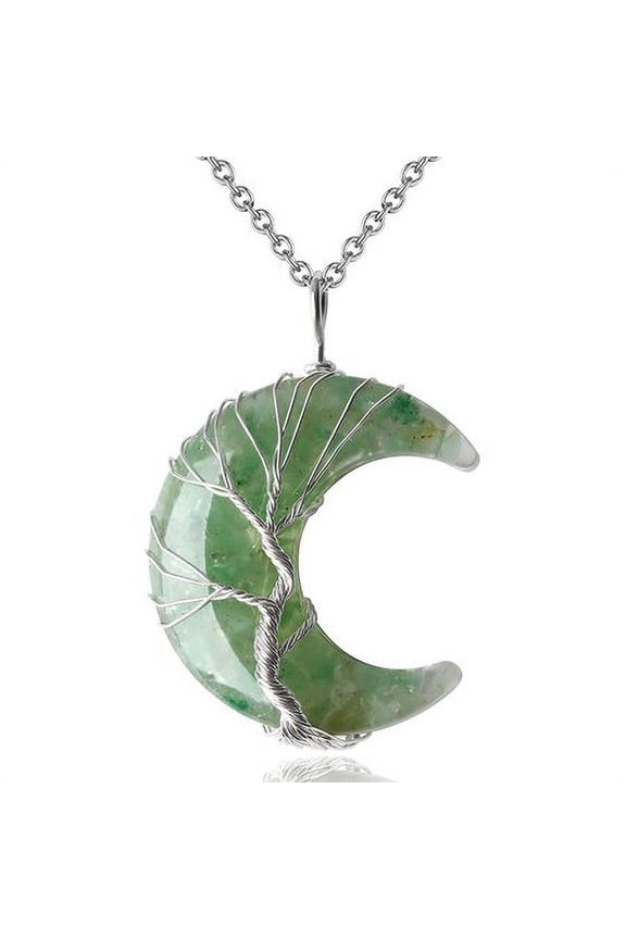 7 Chakras Tree Of Life Necklace Wire Wrap Crescent Moons Crystal Pendants Chip Quartz Natural Stone Resin Stainless Steel