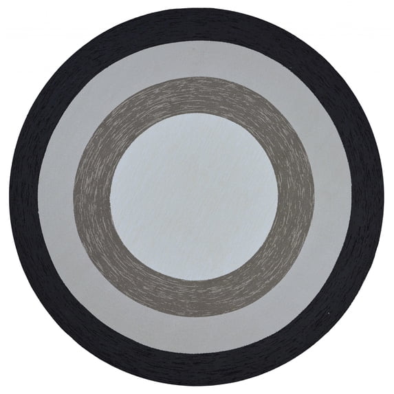 7' Charcoal Grey Hand Hooked UV Treated Bordered Round Indoor Outdoor Area Rug