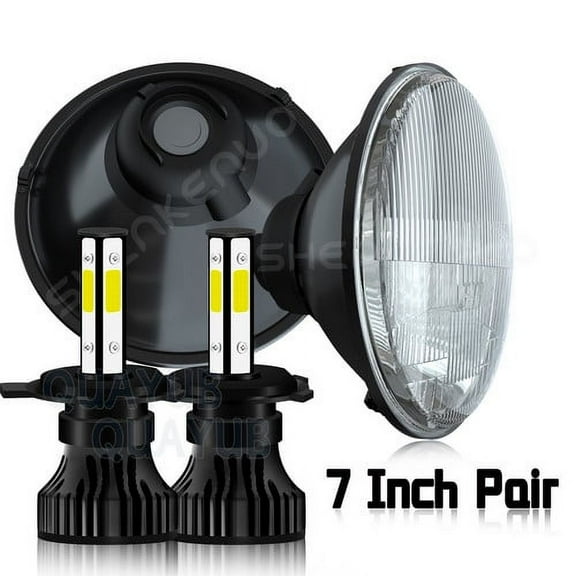 7" Chrome Projector Headlight Lamp H4 Conversion Pair Set For H6014 H6015 H6024