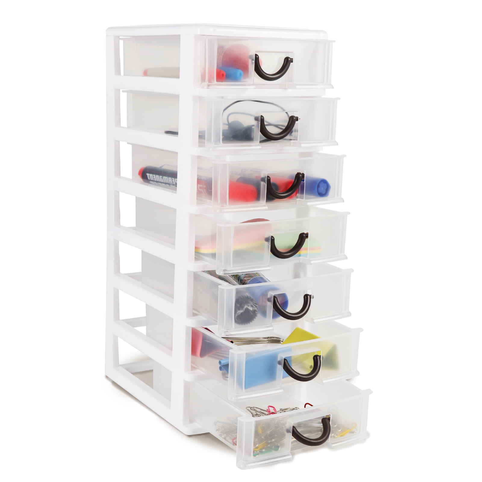 7 Clear Plastic Drawer Organizers Stackable Units for Office/Bathroom