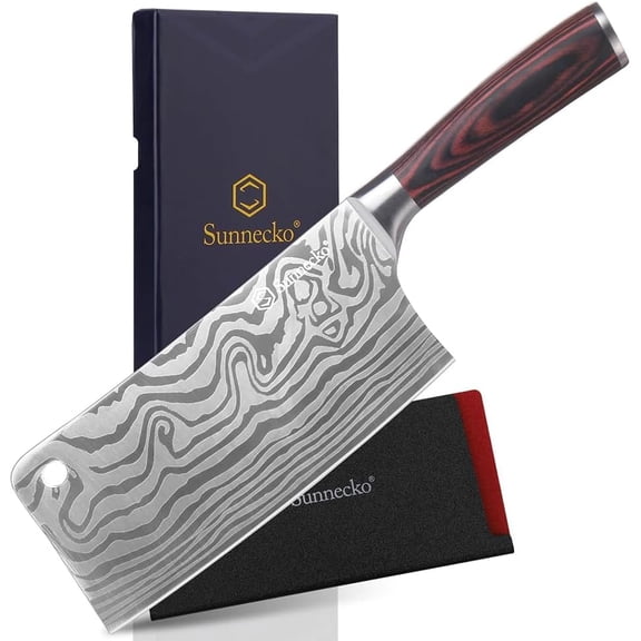 7 Cleaver Knife Stays Sharp Lonr Multipurpose Meat High Carbon Steel Powerful Chinese Butcher with Sheath & Gift Box for Cutting and Vetable Slicing