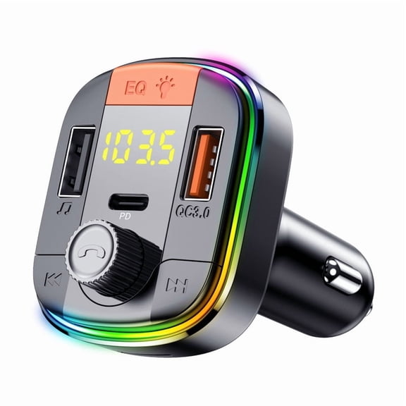 7-Color Ambient Breathing Light Bluetooth FM Transmitter - QC3.0 Fast Charging Car MP3 Player with Hands-Free Calling, Car Audio Adapter