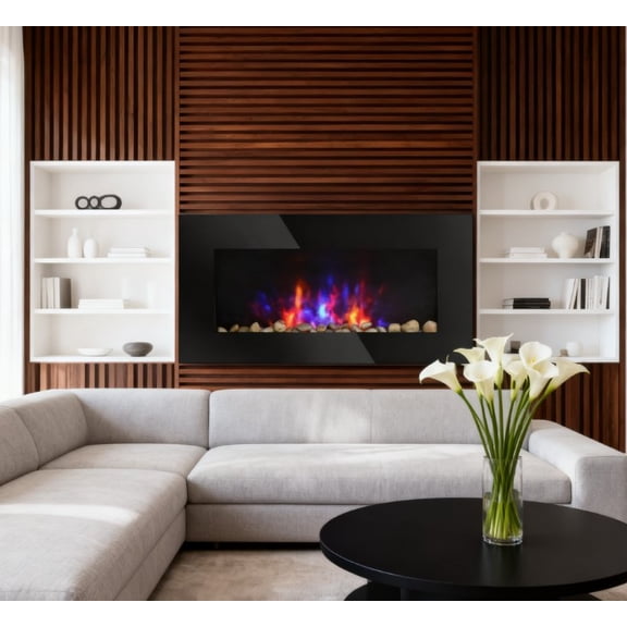 7 Color Background Light Wall Fireplace,Electric Wall-Mounted Fireplace with Flame Effect