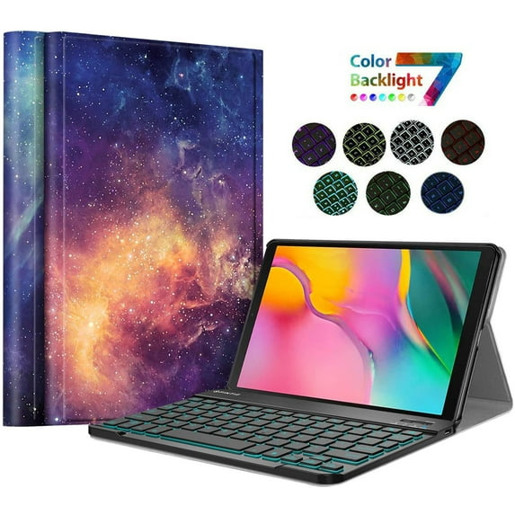 7 Color Backlight Keyboard Case for Samsung Galaxy Tab A 10.1 2019 Model SM-T510/SM-T515(LTE)/SM-T517, Slim Stand Cover w/ Detachable Wireless Bluetooth Keyboard