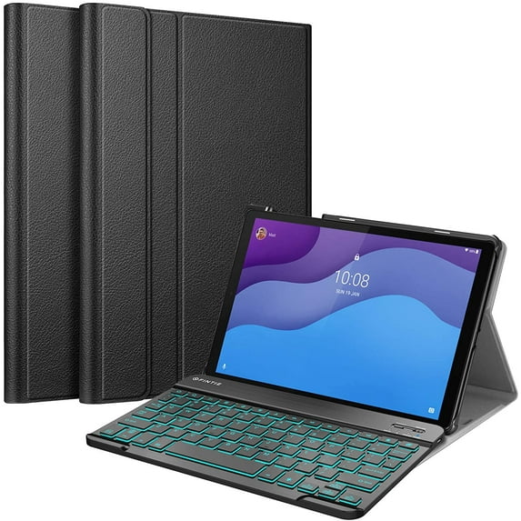 7 Color Backlight Wireless Bluetooth Keyboard Case for Lenovo Tab M10 HD (2nd Gen) / Smart Tab M10 HD (2nd Gen) 10.1'' Tablet Stand Cover with Detachable Wireless Bluetooth Keyboard, Black