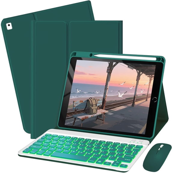 7-Color Backlit Keyboard Case + Mouse for iPad 7th/8th/9th Gen 10.2", Air 3, Pro 10.5"