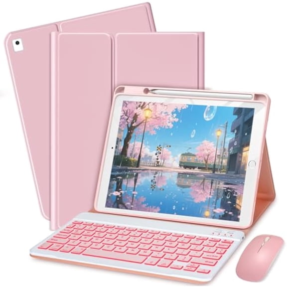 7-Color Backlit Keyboard Case + Mouse for iPad 7th/8th/9th Gen 10.2", Air 3, Pro 10.5"