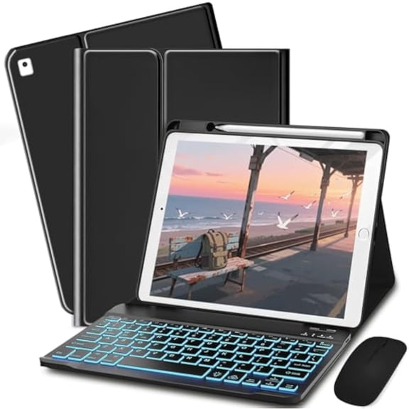 7-Color Backlit Keyboard Case + Mouse for iPad 7th/8th/9th Gen 10.2", Air 3, Pro 10.5"