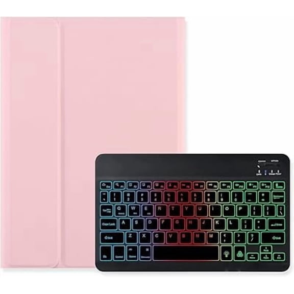 7-Color Backlit Keyboard Case Pink+Black, iPad Pro 11" M5/M4