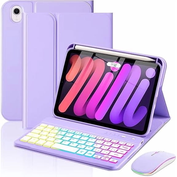 7-Color Backlit Keyboard Case, Purple for iPad Mini 6/7