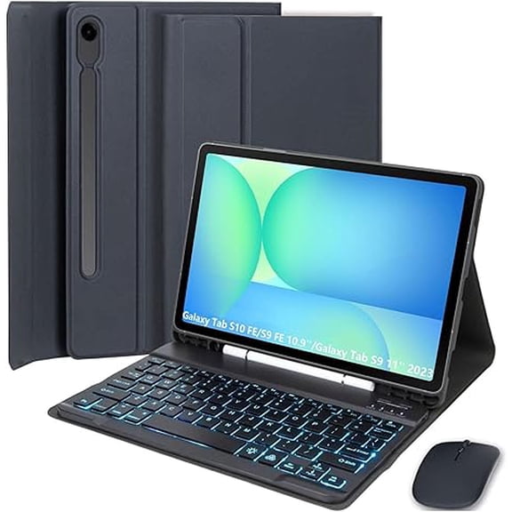 7-Color Backlit Keyboard Case with S Pen Holder, Black, Samsung Tab S9/S10 Series