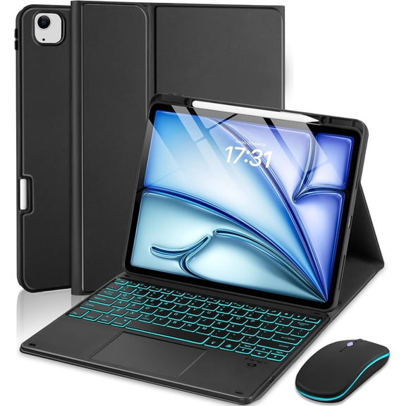7 Color Backlit Magnetic Detachable Keyboard Case with Precision Touchpad & Pen Slot, Smart Folio Fit iPad Air 13 M2/M3/M4 & iPad Pro 12.9 3/4/5/6 Gen, Black