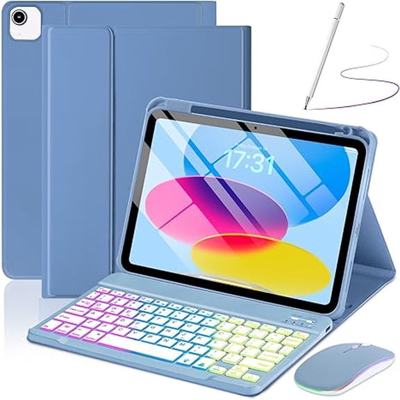 7-Color Backlit Magnetic Keyboard Case with Mouse for iPad 11/10.9", Blue
