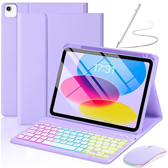 7-Color Backlit Magnetic Keyboard Case with Mouse for iPad 11/10.9", Purple