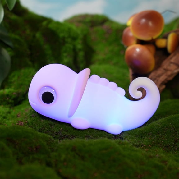 7 Color Chameleon Silicone Night Light for Kids with Hangable Tail, 3-Level Dimmable and Timer, Rechargeable LED Bedside Animal Lamp for Boys and Girls (Green)