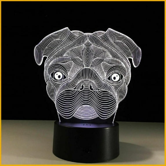 7 Color Change 3D Illusion Cute Pug Dog LED Night Light Table Desk Lamp Animal Multi-Color Color Change Decor 3D Light
