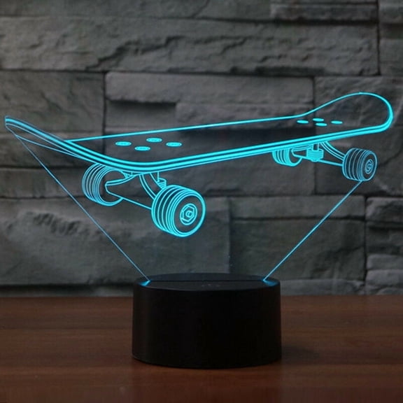 7 Color Change Skateboard LED 3D Night Light USB Charger Table Desk Lamp Home Kids Gift TAPDRA Spare Part