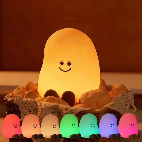 7 Color Changing Potato Silicone Night Light for Kids, Touch Dimmable Lamp with 3 Brightness Levels, Rechargeable Bedside Lamp with Timer, Cute Desk Decor Gift for Toddler Boy and Girl (Potato)