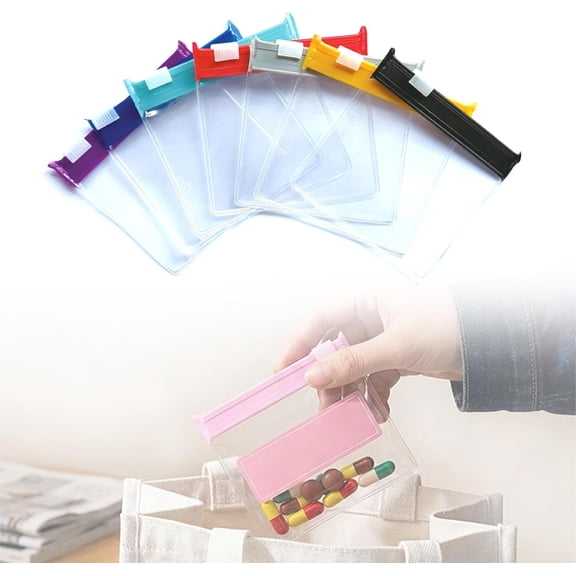 7 Color-Coded Reusable Pill Pouches for Travel, Waterproof EVA Medicine Bags, Slide-Lock Seal Pill Organizer Travel Set, Compact 3x3 Inch Storage Bags for Vitamins and Small Items (7 PCS)