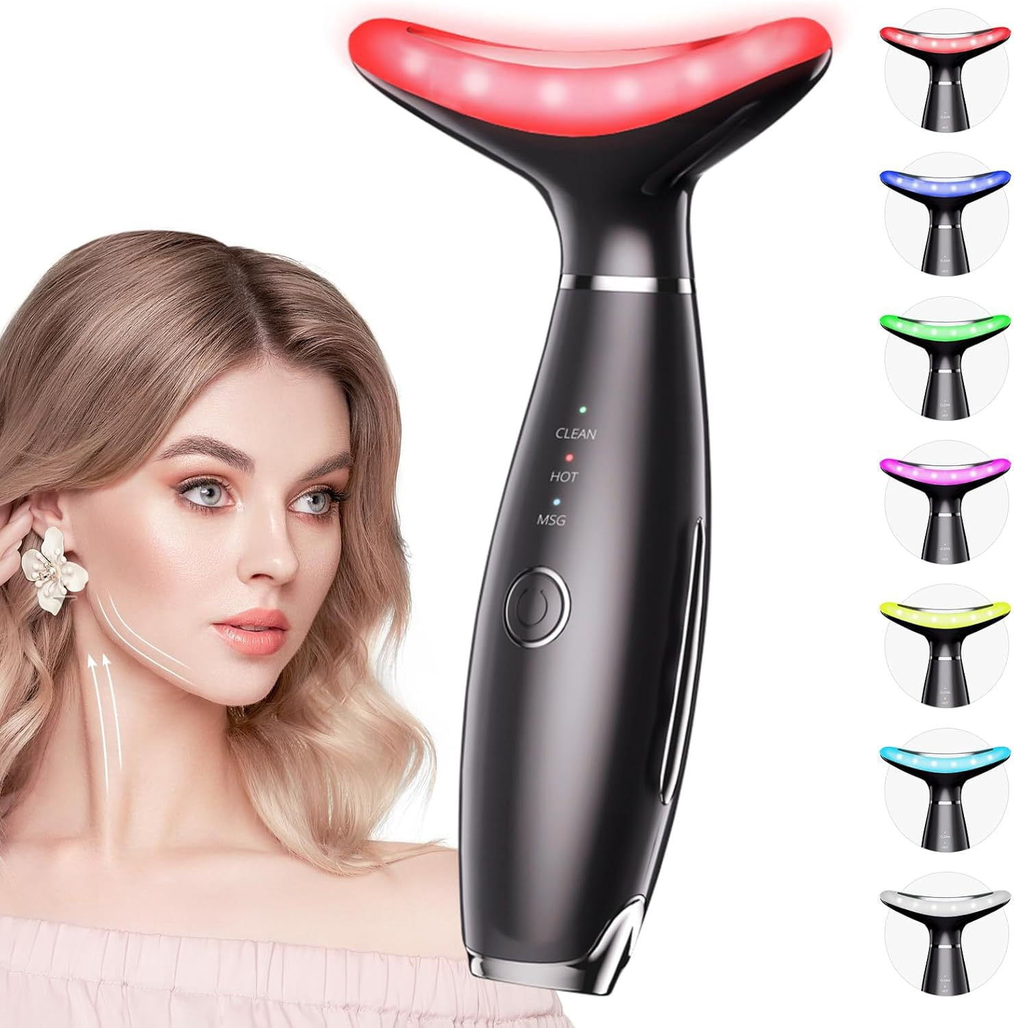 7-in-1 Massager, Portable Skin Care Massage Tool for Home Use, Micro-Glow Facial and Neck Massager for Skin Care (Black)