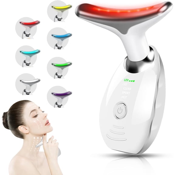 7 Color Face and Neck Massager for Skin Care, Multifunctional Facial Tool With Non-Slip Design, White