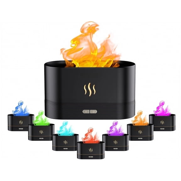 Flame Essential Oil Diffuser - 180ml Ultrasonic Aroma Diffuser with 7 Color Lights, Quiet Auto-Off for Home Office, Black