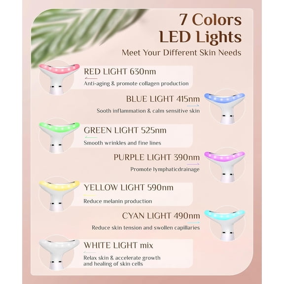 7 Color Galvanic Machines - Red Light Therapy for Face and Neck, Face Massager Tool for Wrinkles, Double Chin, Vibrating Facial Massager with Thermals, Pink