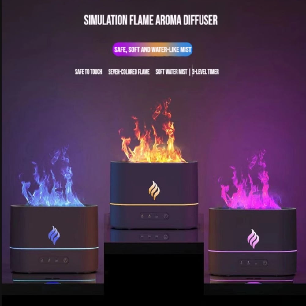 7-Color LED Flame Ultrasonic Humidifier & Aroma Diffuser USB-Powered ...