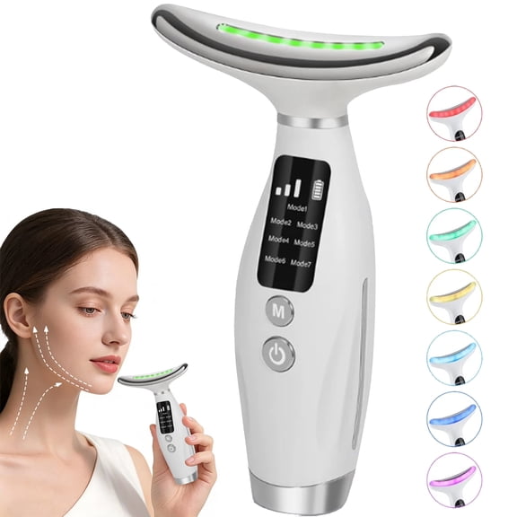 Neck and Face Massager with LED Light Therapy, Microcurrent Neck Lifting Device, Heating Vibration Skin Care Tool for Face and Neck, Rechargeable Beauty Massager
