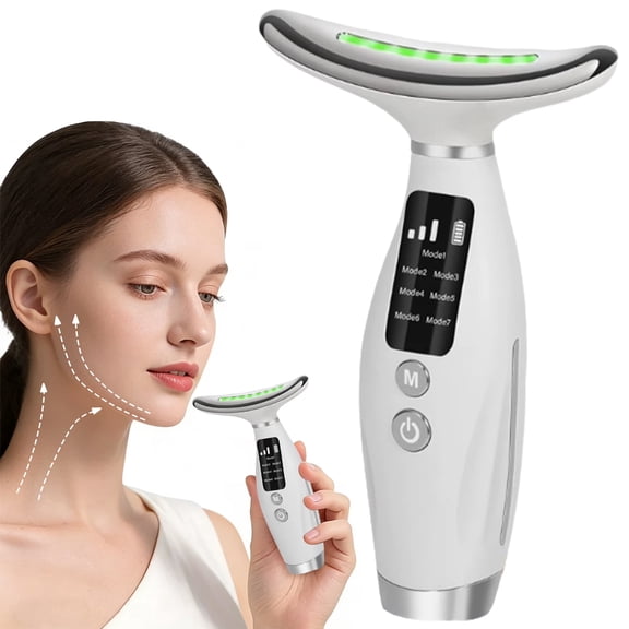 Neck and Face Massager with LED Light Therapy, Microcurrent Neck Lifting Device, Heating Vibration Skin Care Tool for Face and Neck, Rechargeable Beauty Massager