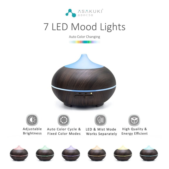 7-Color LED Ultrasonic Aromatherapy Diffuser Humidifier with 3 Timer Settings for Home  Office  Bedroom  Living Room  Large Spaces