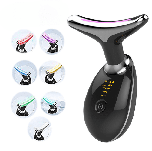 7 Color Light Based Facial and Neck Massager - Face Massager Tool for Skin Care at Home, Glossy White