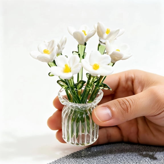 7-Color Mini Hand Blown Glass Flowers Bouquet,Personalized Birth Month Glass Flowers with Vase for Women, Mom, Wedding Gift, Centerpiece, Office & Home Table Decor