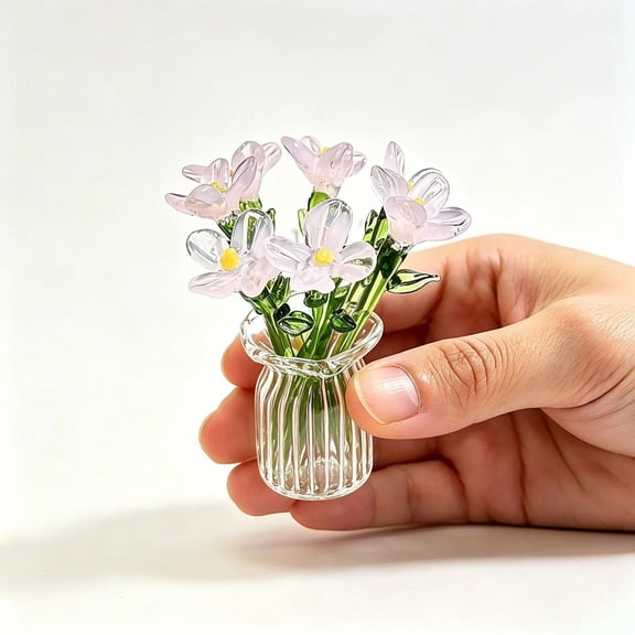 7-Color Mini Hand Blown Glass Flowers Bouquet,Personalized Birth Month Glass Flowers with Vase for Women, Mom, Wedding Gift, Centerpiece, Office & Home Table Decor