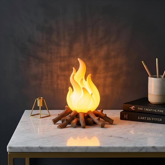 7-Color Modes LED Campfire Night Light with Realistic Branch Base, Multi-Color Available 3D Flame Lamp, Cozy Tabletop Bonfire Desk Decor & Novelty Fantasy Gift for All Ages