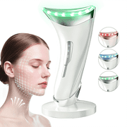 3 Color Red Light Therapy Face Neck Massager, Adjustable Vibration Neck Firming Device, Portable Facial Skincare Tool with Base, White