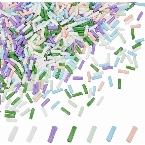 7 Colors 250pcs Glass Bugle Beads 6mm Opaque Colours Glass Twist Charms Small Craft Beads with Hole Long Tube Seeds Beads
