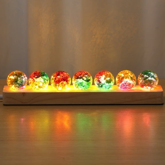 7 Colors 40mm Ice Cracked Ball Glass Ball Night Light With LED Wooden Base Decorative Versatile Sphere Ball Night Lamp for Bedroom Living Room