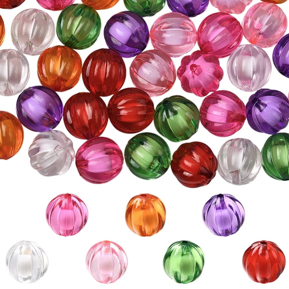 7 Colors 42PCS Autumn Theme Acrylic Pumpkin Beads with Holes Fall Colorful Round Transparent Plastic Inside Loose Spacer Bead Bulk