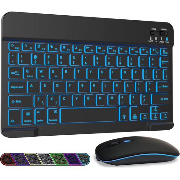 7 Colors Backlit Keyboard and Combo for iPad Pro/Air/Mini, Ultra-Slim Rechargeable Keyboard and for 15/14/13 Pro//Tablet/PC/Laptop/iOS/Windows/Android