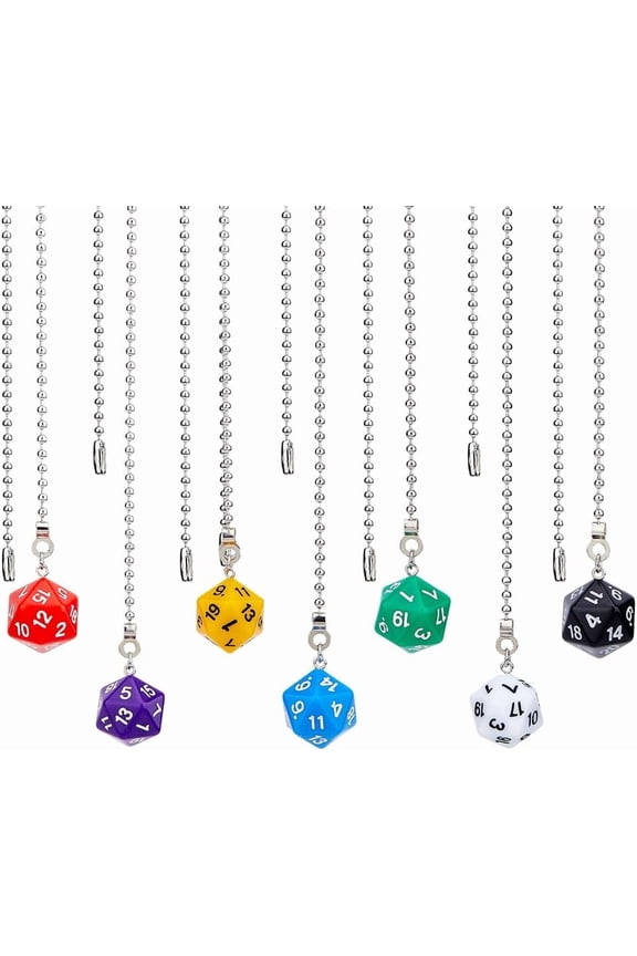 7 Colors Ceiling Fan Pull Chain Extenders Acrylic Dice Pull String Extension 7Pcs Colorful Light Pull Chain Dice Charms with Ball Chain for Fan Wall Lamp Home Decor