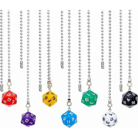 7 Colors Ceiling Fan Pull Chain Extension Acrylic Dice Pull String Extension 7Pcs Colorful Light Pull Chain Dice Charms with Ball Chain for Fan Wall Lamp Summer Home Decor Colorful