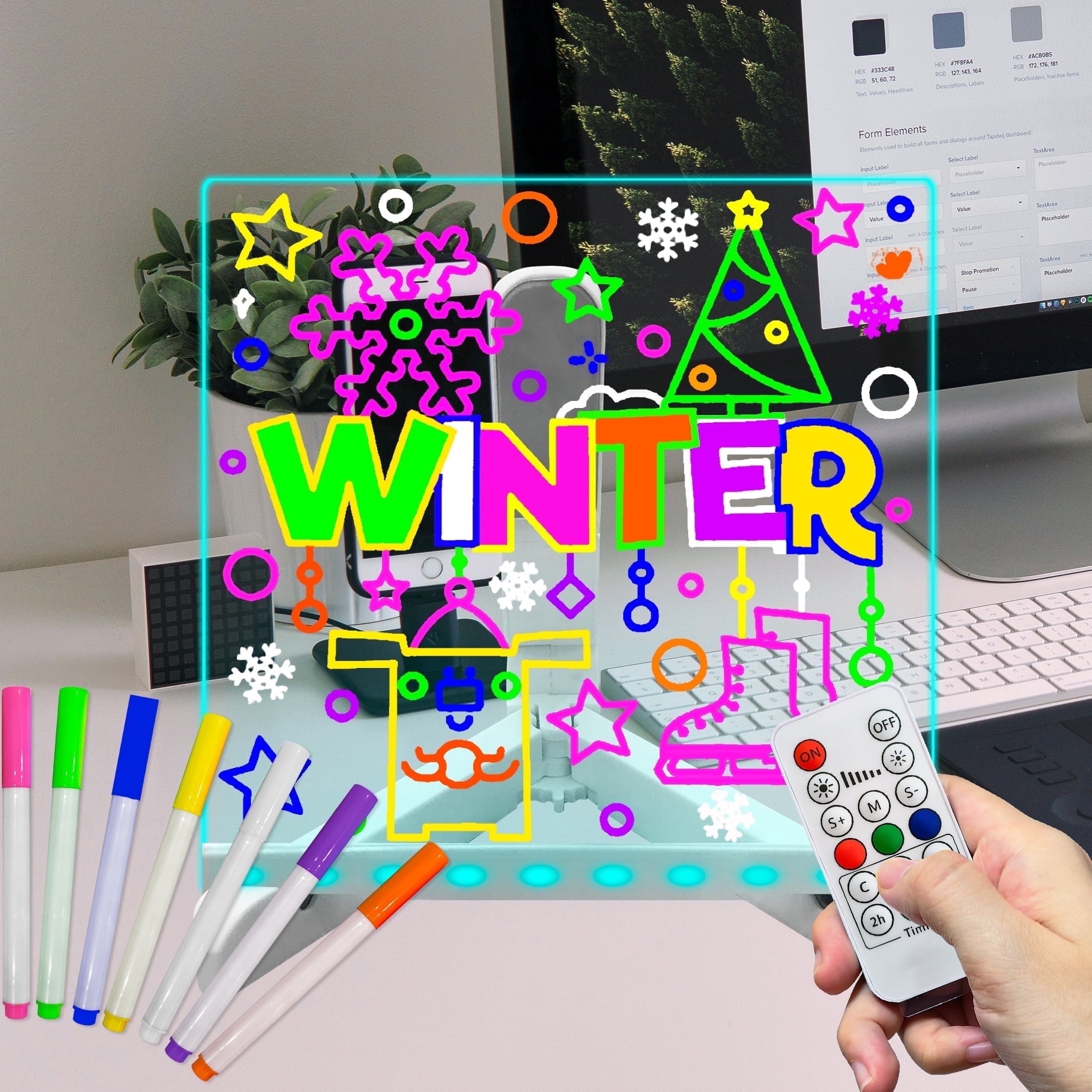7 Colors Change 5.9 x 5.9β Acrylic Dry Erase Message Board, USB Power ...