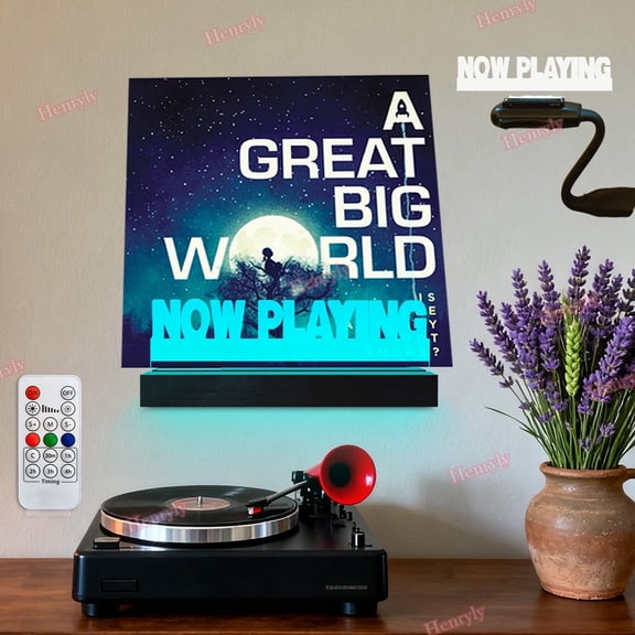 7 Colors Change Light Up Now Playing Vinyl Record Holder Wall Mount, Classic Wooden Record Storage Holder, Vinyl Accessories Suitable Gifts For LP Enthusiasts